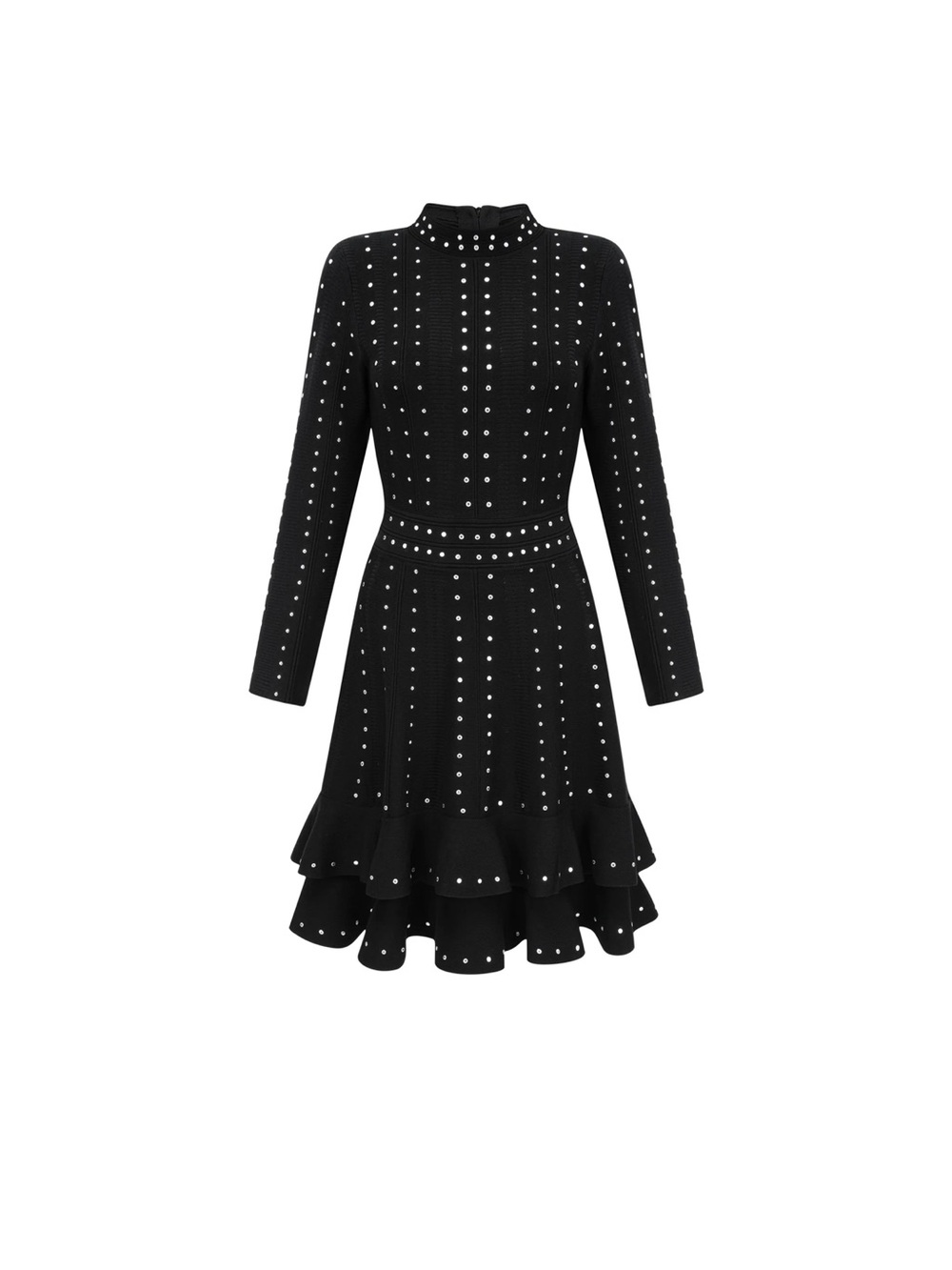 Fabienne Black Embellished Ruffled Knit Mini Dress - Picture 2 of 16
